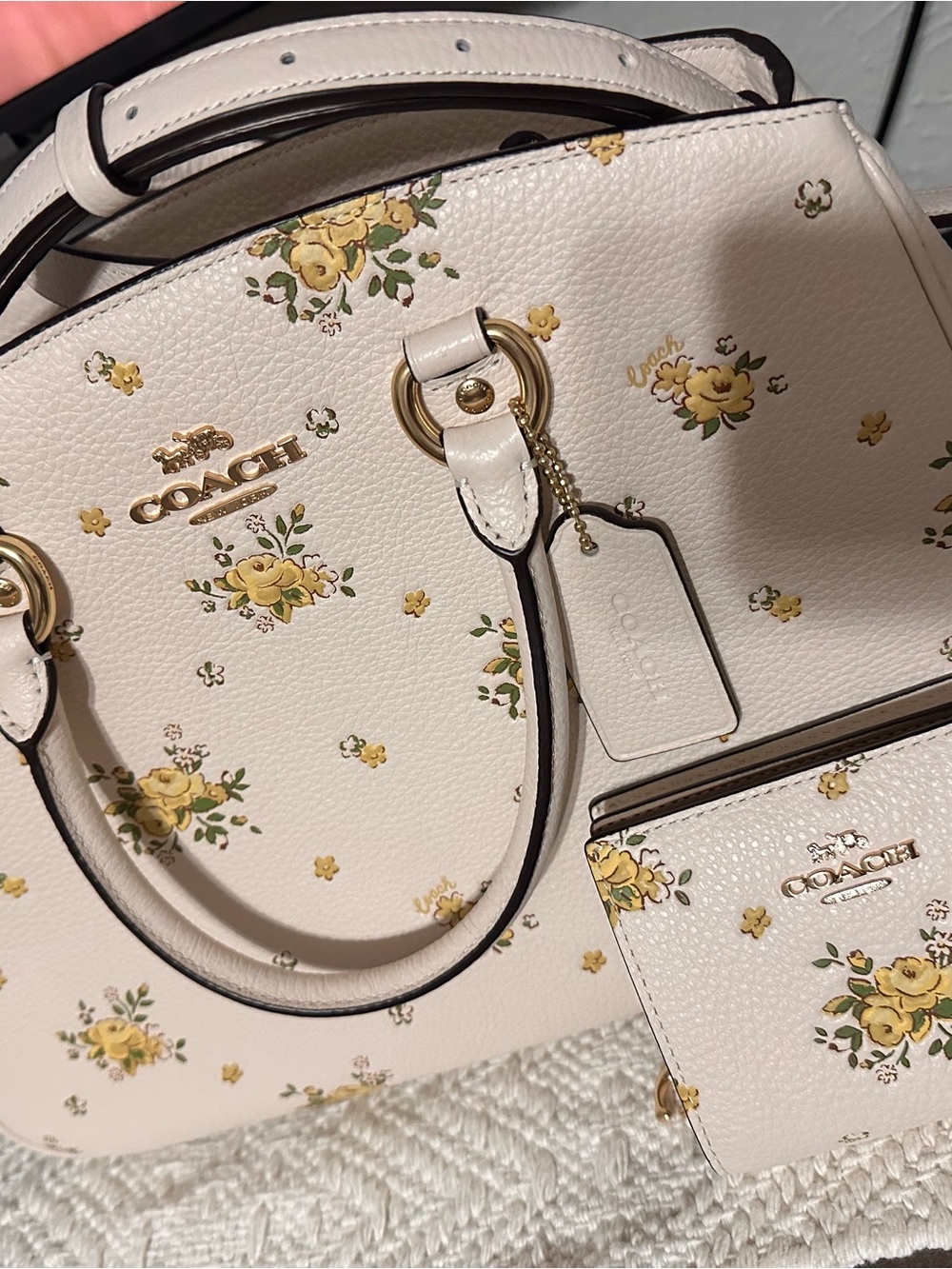 Coach Cream Floral Leather Satchel and Wallet Set - Coach Savannah - Picture 2 of 9